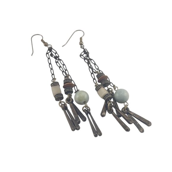 Boho Style Long Dangle Earrings With Metal Chain & Beads - Picture 6 of 8